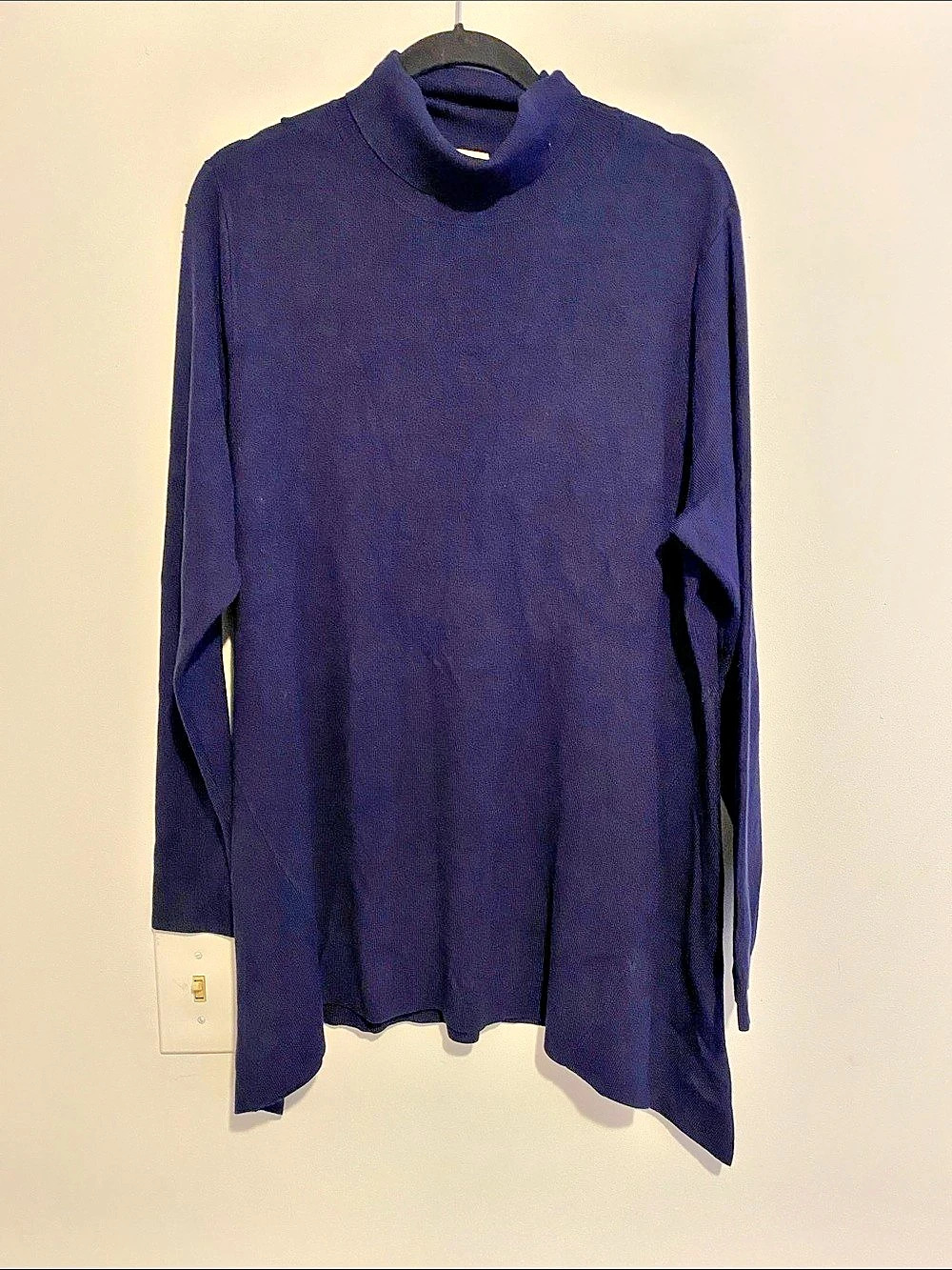 Whisper Knit Turtleneck Asymmetrical Hem Blue XL